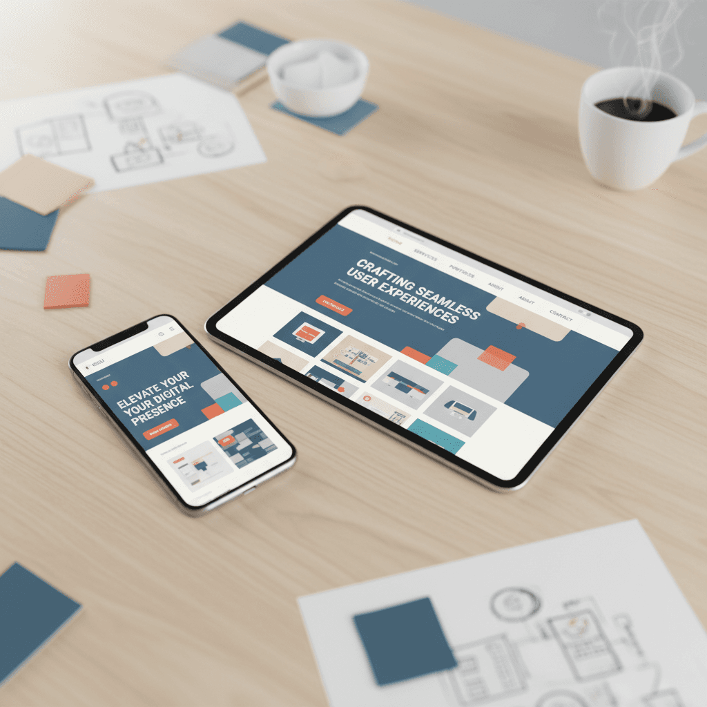 Corporate website design on smartphone and tablet
