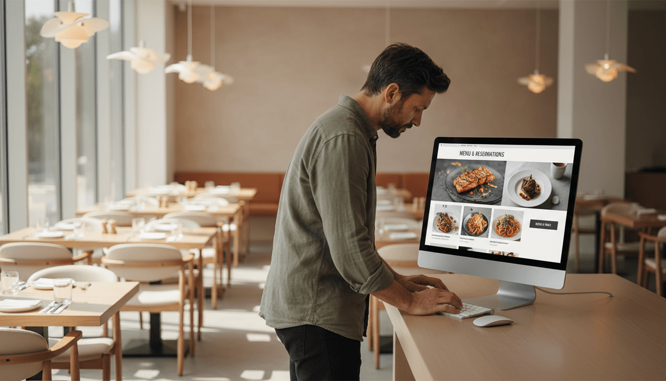 Restaurant website design displayed on a laptop